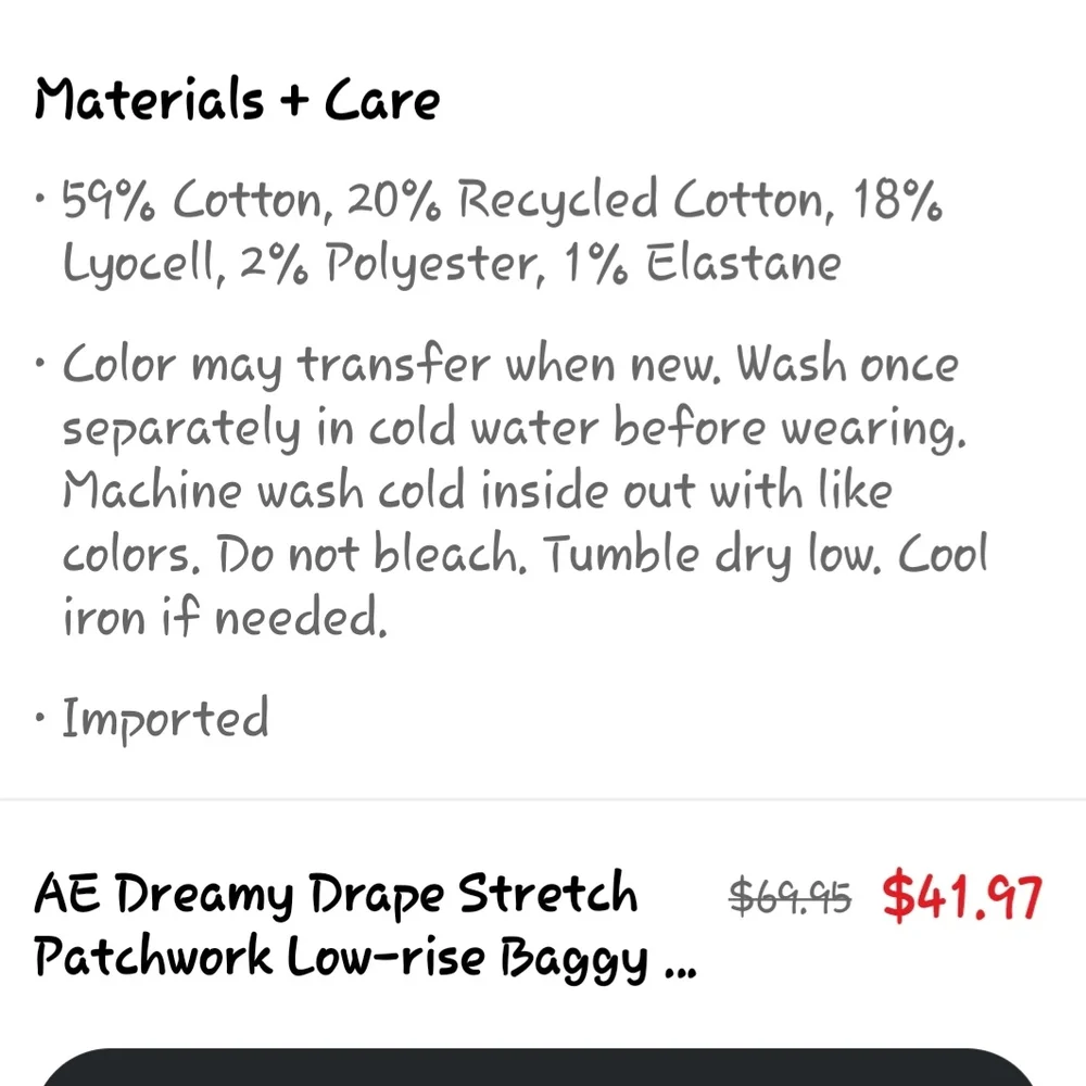 American Eagle Dreamy Drape STRETCH Patchwork Low-rise Baggy Jeans.   10 Short. - Picture 12 of 14